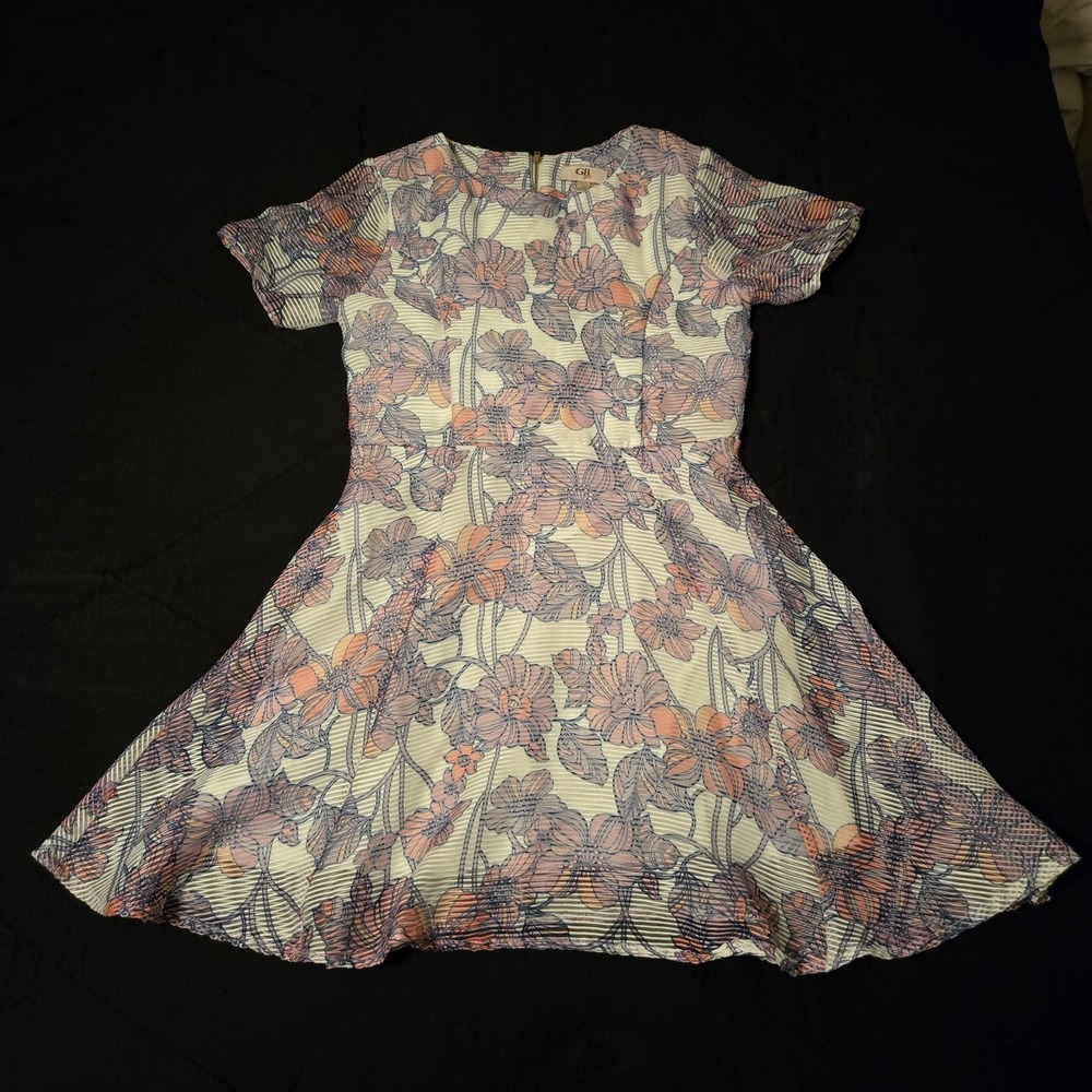 GB Girls Dress Girls 14 Multicolor Floral Pleated Cap Sleeve Fit & Flare Knee